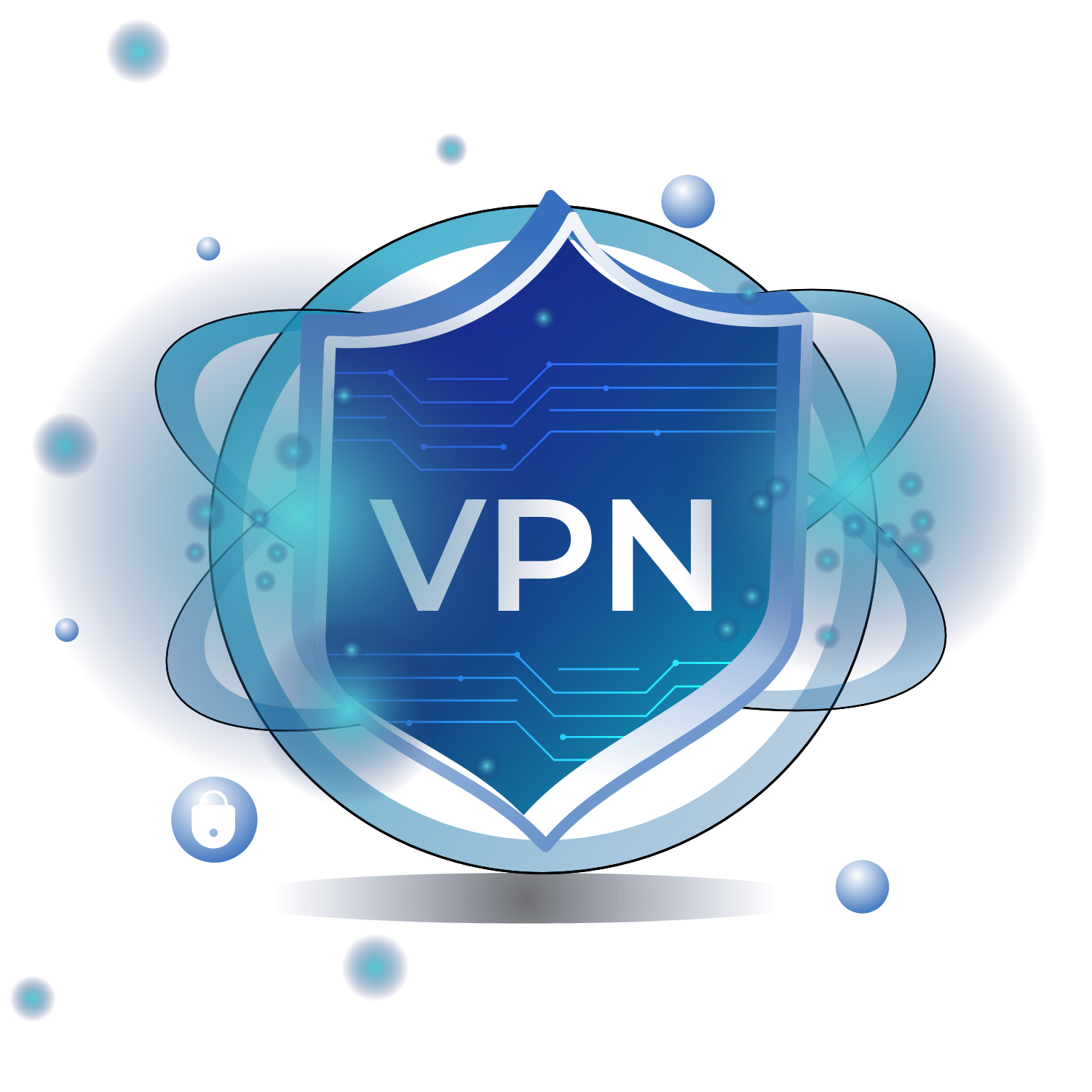 Logo VPN in blu su uno scudo virtuale